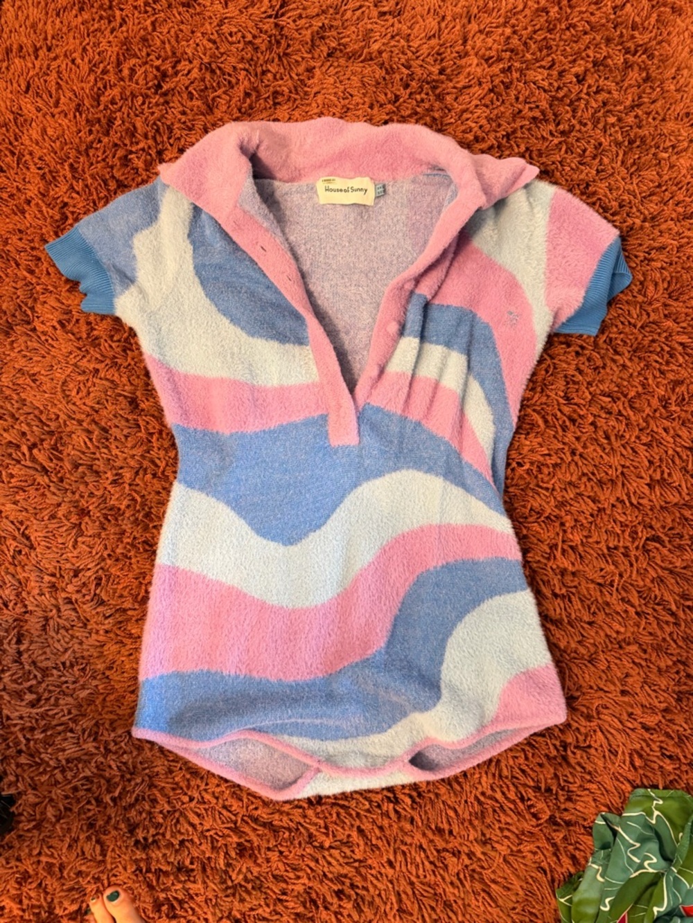 House of Sunny Pastel Wave Knit Romper in Pink, Blue, Cream